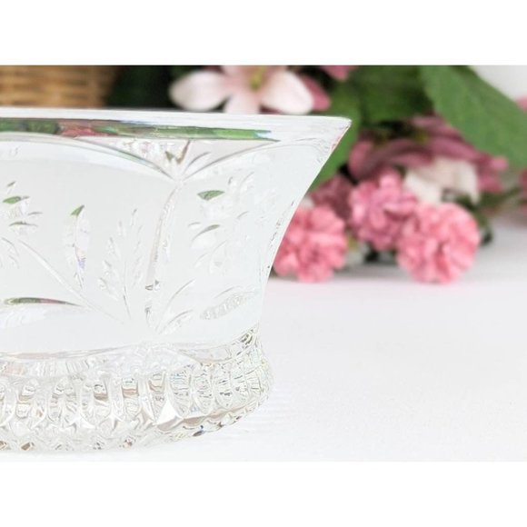 Vintage Frosted Crystal Candy Dish Floral Cut to Clear Glass Pedestal Bowl - Picture 4 of 10